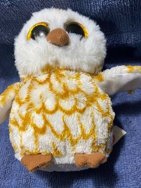 Ty White and Gold Plush Owl Small Pet Toy